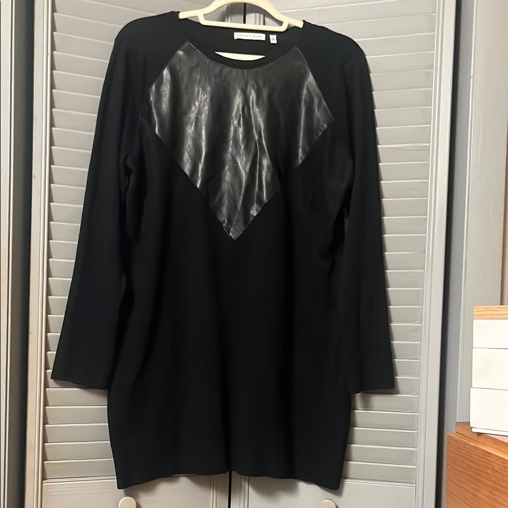 Notations Black Knit Dress, Faux Leather & Suede Details, Long Sleeve Mini, Sz L